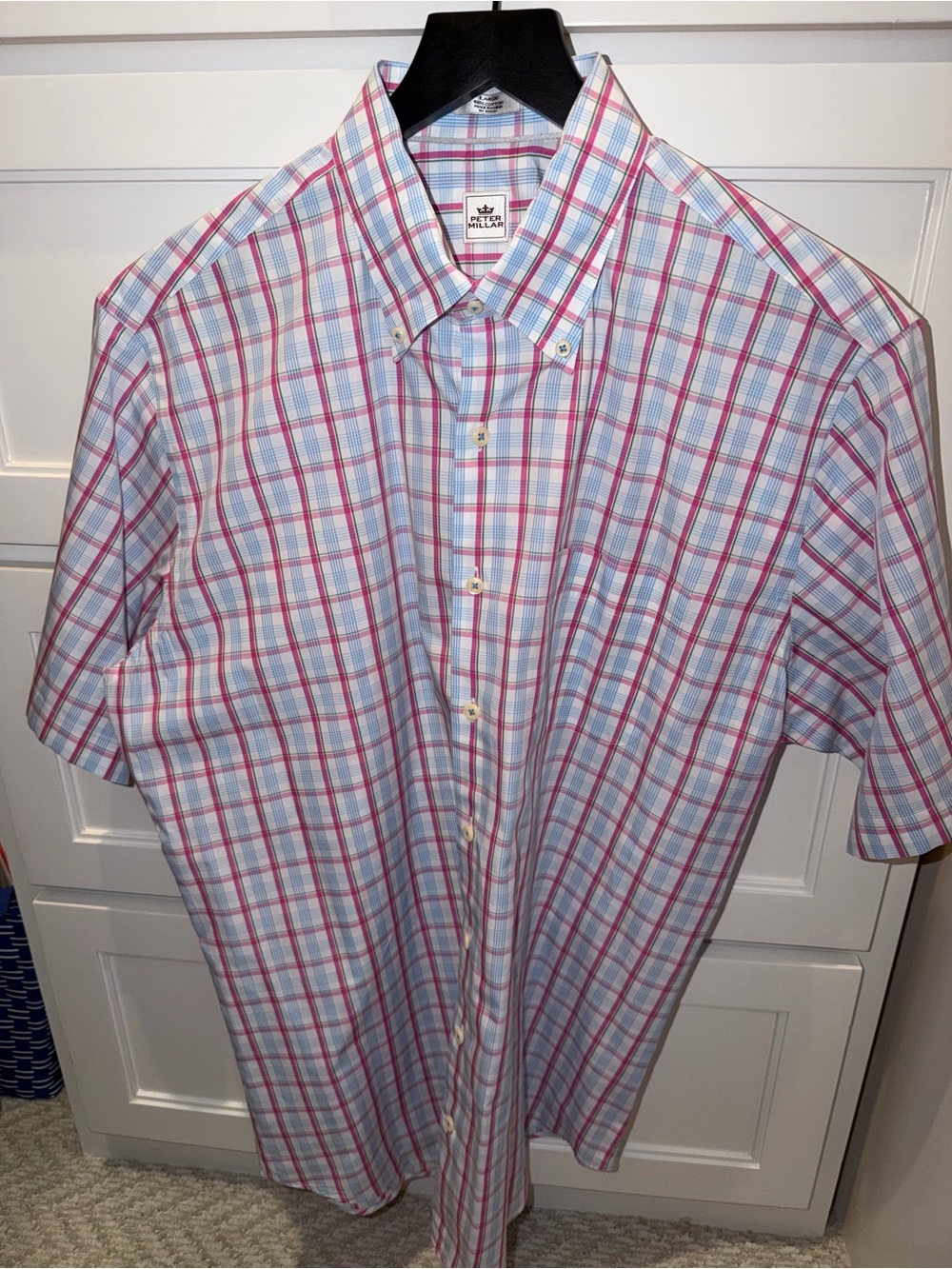 Peter Millar Short Sleeve 100% Cotton Button Up Button Down Plaid Shirt Large